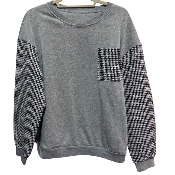 SHEIN- Houndstooth print drop Shoulder Sweatshirt - black / grey - size M - Picture 1 of 12